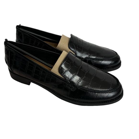 Easy Spirit Racer Loafers Black Croc Embossed Leather Loafer NEW Size 7 NARROW - Picture 1 of 9